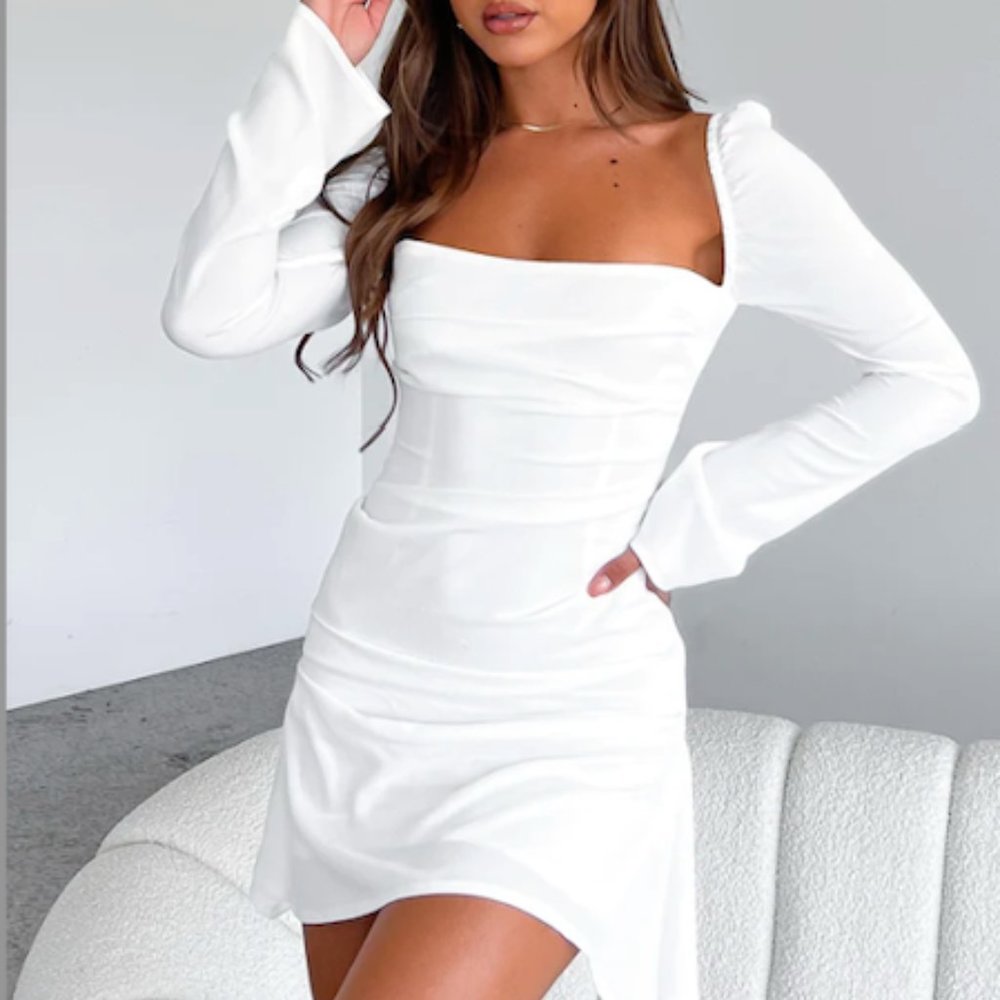 WHITE FOX - This Just In Long Sleeve Mini Dress White
